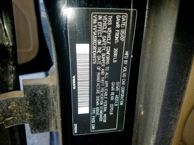 YV1AS982381048178 - 2008 VOLVO S80 3.2 BLACK photo 10