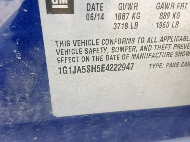 1G1JA5SH5E4222947 - 2014 CHEVROLET SONIC LS 蓝色 照片 10