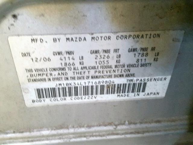 JM1BK34L171689804 - 2007 MAZDA SPEED 3 SILVER photo 10