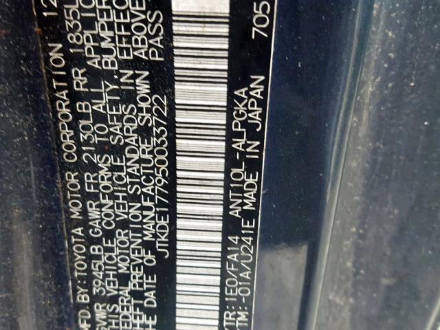 JTKDE177950033722 - 2005 TOYOTA SCION TC ნაცრისფერი ფოტო 10