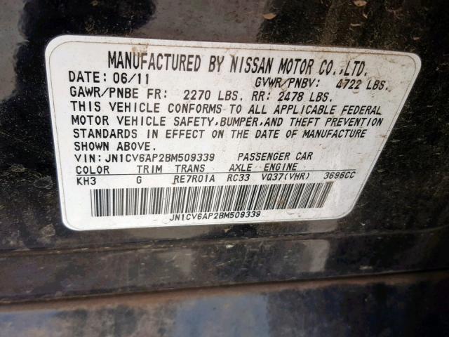 JN1CV6AP2BM509339 - 2011 INFINITI G37 BASE BLACK photo 10