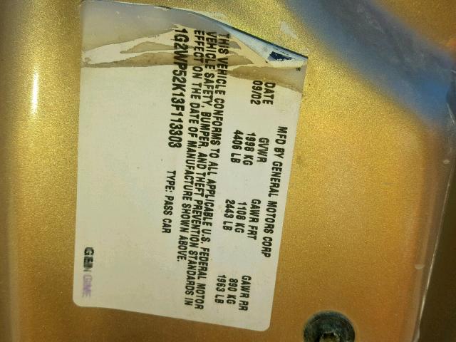 1G2WP52K13F113303 - 2003 PONTIAC GRAND PRIX GOLD photo 10