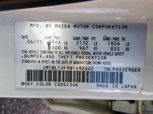 JM1BL1VF9B1492642 - 2011 MAZDA 3 I WHITE photo 10