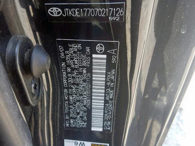 JTKDE177070217126 - 2007 TOYOTA SCION TC შავი ფოტო 10