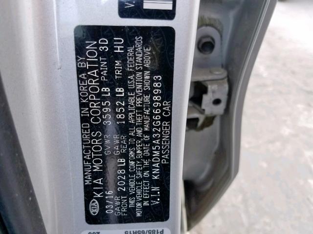 KNADM5A32G6698983 - 2016 KIA RIO LX SILVER photo 10