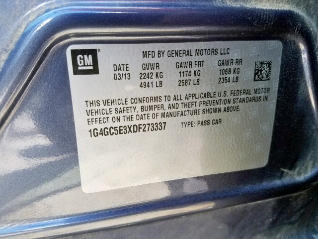 1G4GC5E3XDF273337 - 2013 BUICK LACROSSE BLUE photo 10