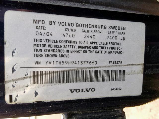 YV1TH59H941377660 - 2004 VOLVO S80 2.5T BLUE photo 10