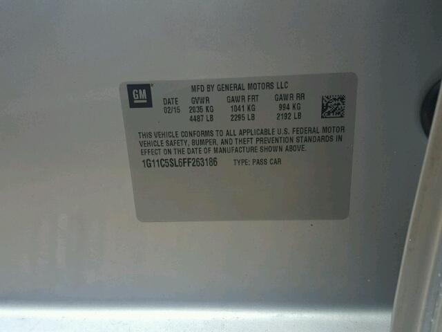 1G11C5SL6FF263186 - 2015 CHEVROLET MALIBU 1LT SILVER photo 10