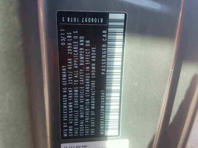 WVWBB7AJ2BW264047 - 2011 VOLKSWAGEN GOLF 灰色 照片 10