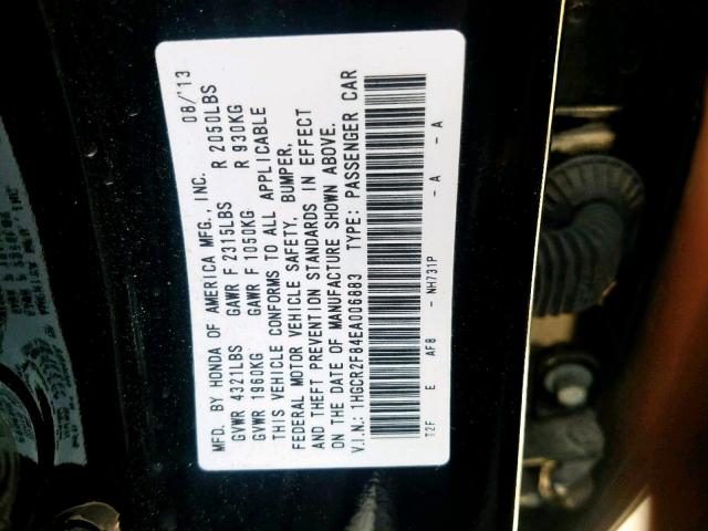 1HGCR2F84EA006883 - 2014 HONDA ACCORD EXL BLACK photo 10