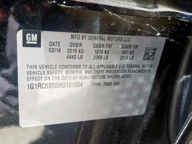 1G1RC6S58HU101004 - 2017 CHEVROLET VOLT LT BLACK photo 10