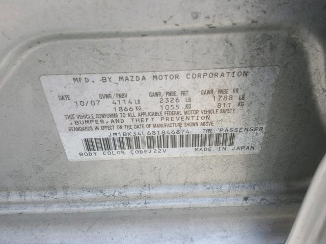 JM1BK34L681846874 - 2008 MAZDA SPEED 3 SILVER photo 10