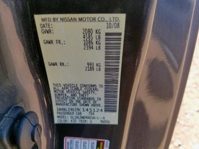 1N4BL24E29C145124 - 2009 NISSAN ALTIMA 3.5 GRAY photo 10