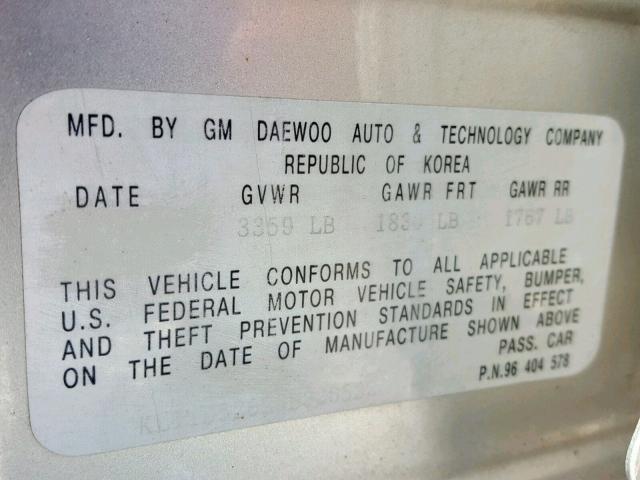 KL1TD52625B326532 - 2005 CHEVROLET AVEO BASE Күміс фото 10