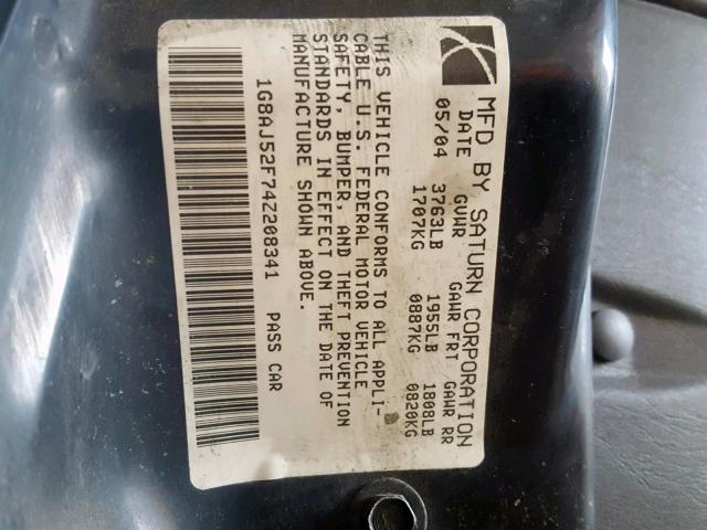 1G8AJ52F74Z208341 - 2004 SATURN ION LEVEL SILVER photo 10