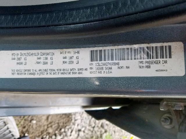 1C3LC56K27N509048 - 2007 CHRYSLER SEBRING TO SILVER photo 10