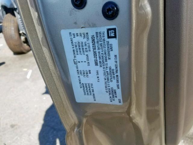 1GNDV23L96D215986 - 2006 CHEVROLET UPLANDER L GOLD photo 10