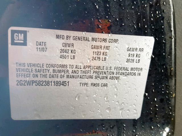 2G2WP582381189451 - 2008 PONTIAC GRAND PRIX Սև լուսանկար 10