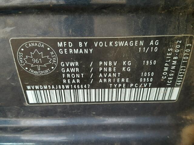 WVWDM9AJ8BW146647 - 2011 VOLKSWAGEN GOLF 蓝色 照片 10