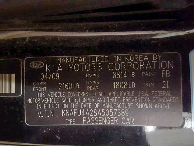 KNAFU4A28A5057389 - 2010 KIA FORTE EX BLACK photo 10