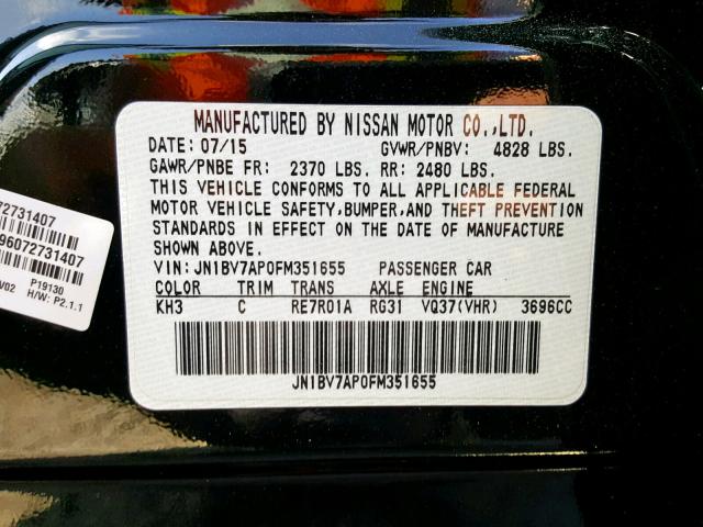 JN1BV7AP0FM351655 - 2015 INFINITI Q50 BASE BLACK photo 10