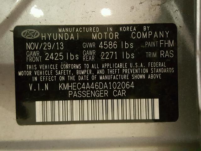 KMHEC4A46DA102064 - 2013 HYUNDAI SONATA HYB SILVER photo 10