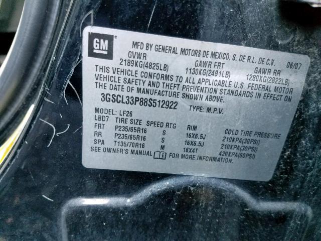 3GSCL33P88S512922 - 2008 SATURN VUE XE BLACK photo 10