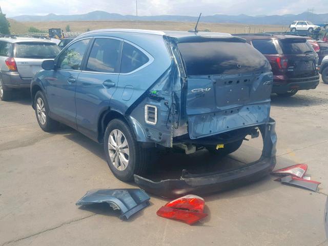 2HKRM4H75EH696112 - 2014 HONDA CR-V EXL BLUE photo 3