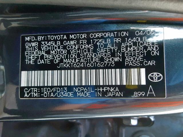 JTKKT624160162773 - 2006 TOYOTA SCION XA GRAY photo 10