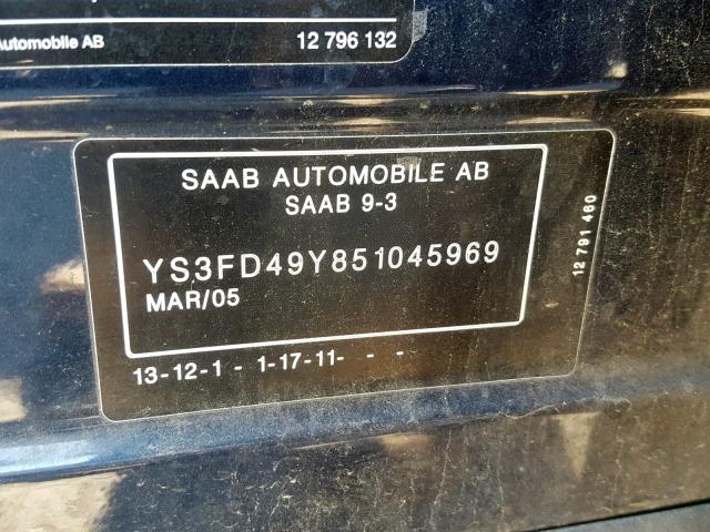 YS3FD49Y851045969 - 2005 SAAB 9-3 ARC BLUE photo 10