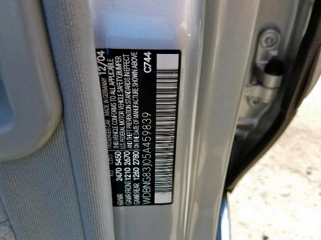 WDBNG83J05A459839 - 2005 MERCEDES-BENZ S 430 4MAT SILVER photo 10