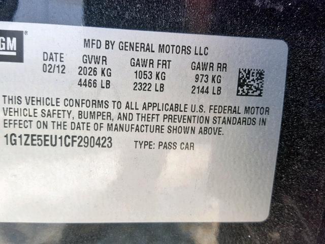 1G1ZE5EU1CF290423 - 2012 CHEVROLET MALIBU LTZ შავი ფოტო 10