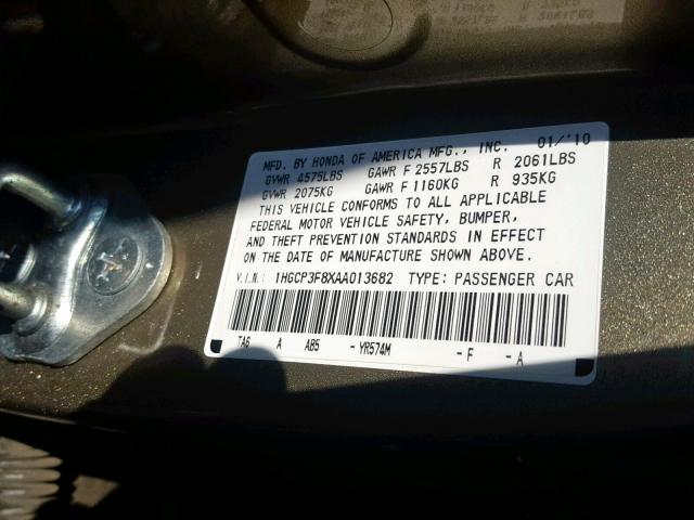 1HGCP3F8XAA013682 - 2010 HONDA ACCORD EXL GOLD photo 10