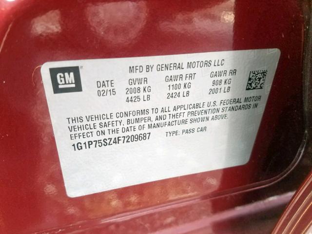 1G1P75SZ4F7209687 - 2015 CHEVROLET CRUZE RED photo 10