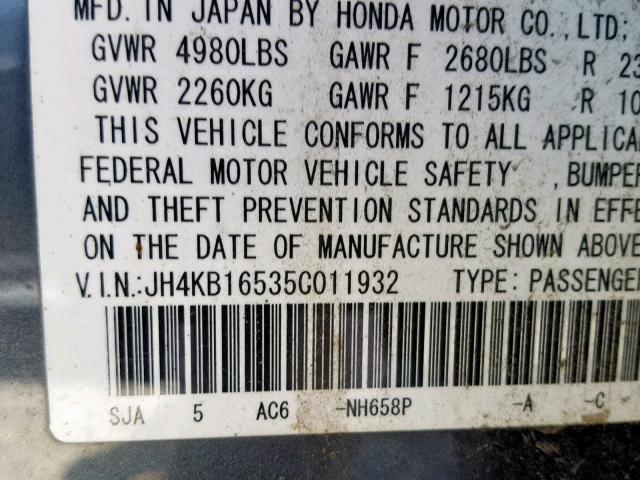 JH4KB16535C011932 - 2005 ACURA RL BLUE photo 10