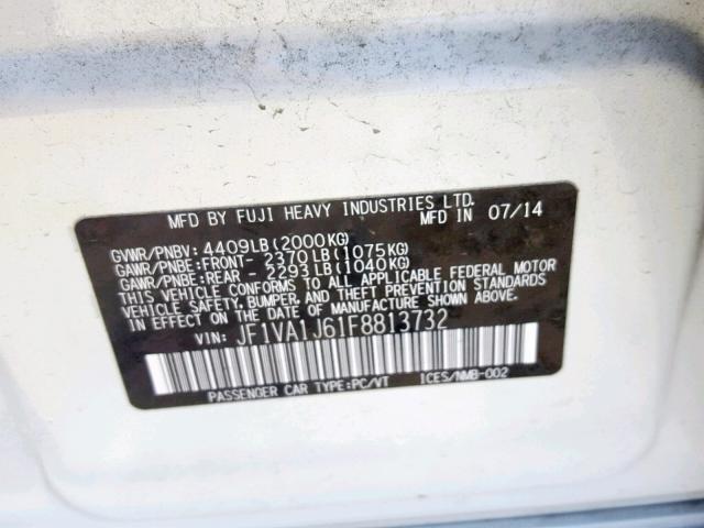 JF1VA1J61F8813732 - 2015 SUBARU WRX LIMITE WHITE photo 10