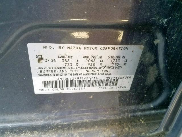 JM1BK32F971646714 - 2007 MAZDA 3 I GRAY photo 10