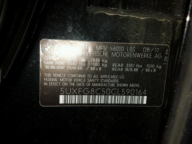 5UXFG8C50CL590164 - 2012 BMW X6 XDRIVE5 BLACK photo 10
