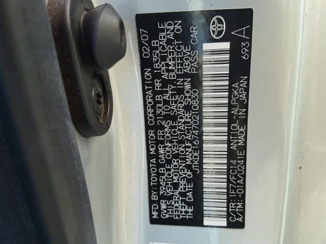 JTKDE167470210830 - 2007 TOYOTA SCION TC 银色 照片 10