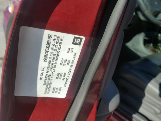 2G4WB55K031248684 - 2003 BUICK REGAL LS BURGUNDY photo 10