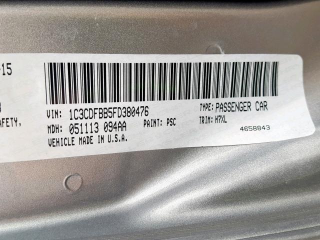 1C3CDFBB5FD380476 - 2015 DODGE DART SXT SILVER photo 10