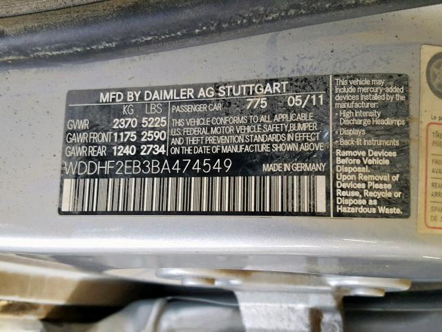 WDDHF2EB3BA474549 - 2011 MERCEDES-BENZ E 350 BLUE SILVER photo 10