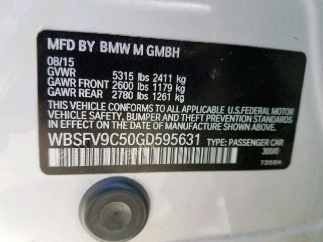 WBSFV9C50GD595631 - 2016 BMW M5 WHITE photo 10