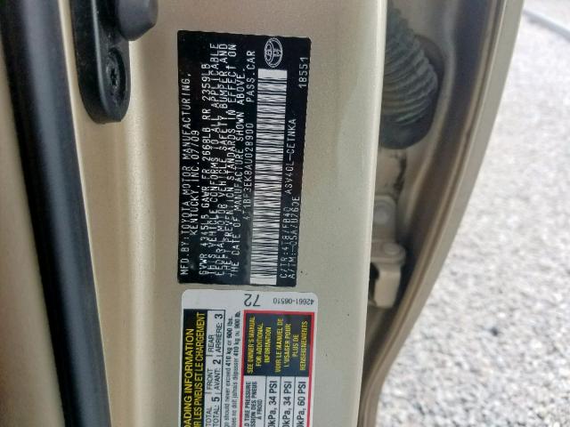 4T1BF3EK8AU028900 - 2010 TOYOTA CAMRY BASE GOLD photo 10