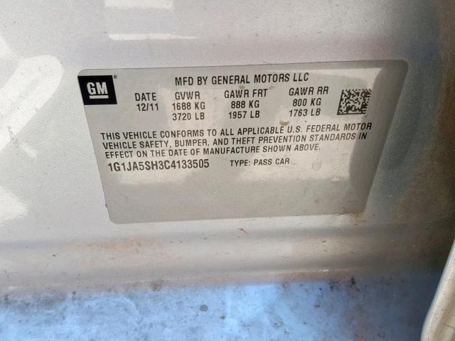 1G1JA5SH3C4133505 - 2012 CHEVROLET SONIC LS 银色 照片 10