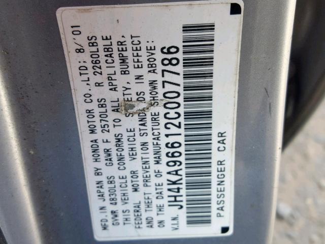 JH4KA96612C007786 - 2002 ACURA 3.5RL SILVER photo 10