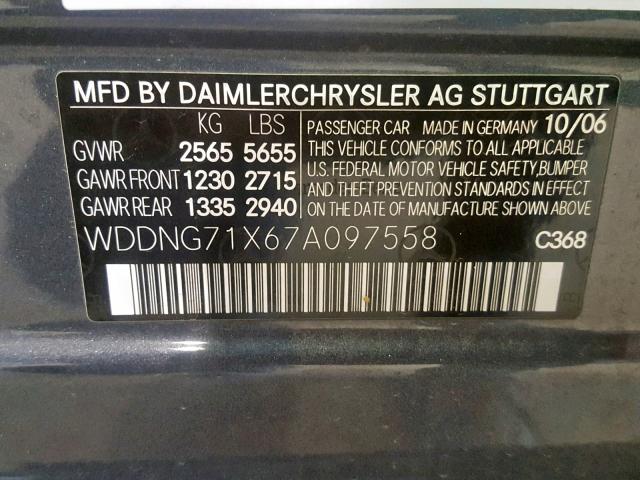 WDDNG71X67A097558 - 2007 MERCEDES-BENZ S 550 GRAY photo 10