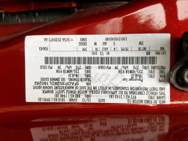 1FADP3N28DL180282 - 2013 FORD FOCUS TITA RED photo 10