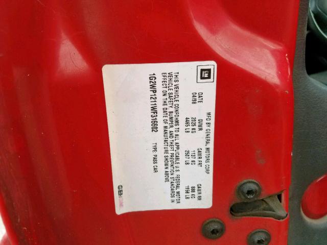 1G2WP1211WF316602 - 1998 PONTIAC GRAND PRIX RED photo 10