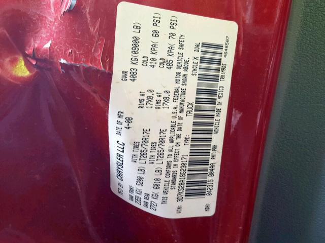 3D7KS28A18G230171 - 2008 DODGE RAM 2500 S 栗色 照片 10